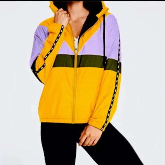 PINK Victoria's Secret Jackets & Blazers - Pink Victorias Secret Sherpa Campus Anorak Yellow Hooded Windbreaker Jacket SZ L